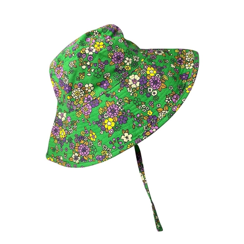 Urban Outfitters Green Floral Bucket Hat Yellow Purple Ditsy Print OS Bow Tie